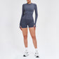 Wholesale solid color long-sleeved top + shorts