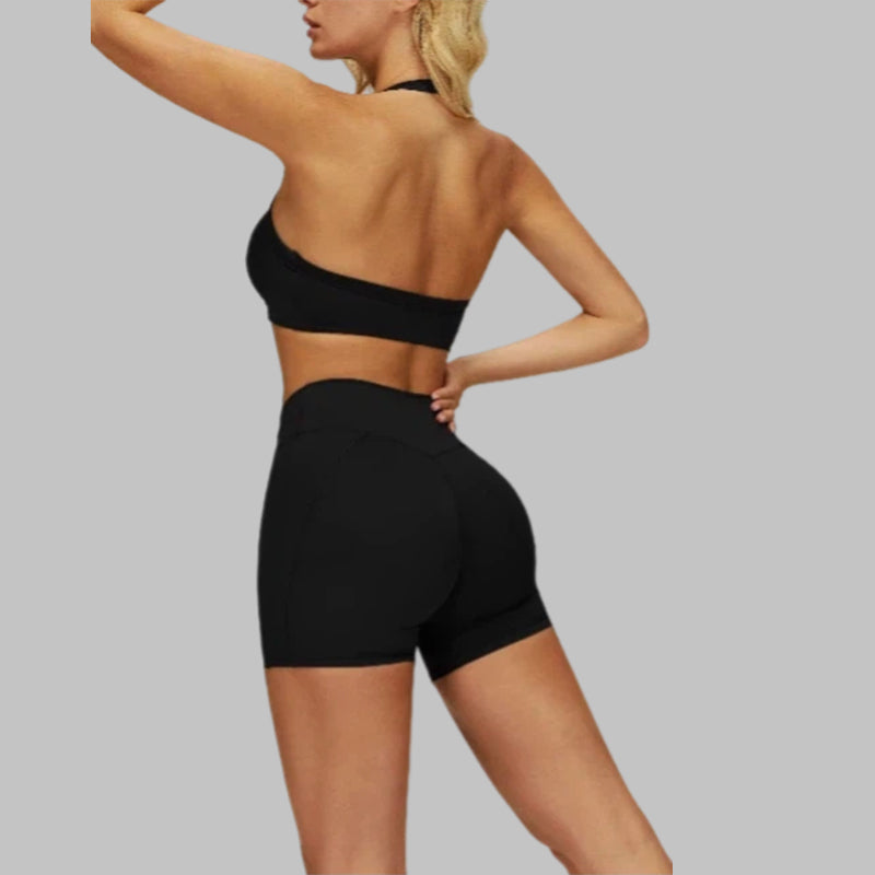 Removable breast sports bra+Sport shorts 2-piece set