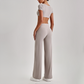 Wholesale Women's Short Sleeve Exposed Back Bra+Naked Feel Straight Leg Pants Yoga Set