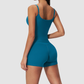 Wholesale Seam-Detail Racerback Tank Top & High-Waist Biker Shorts Set – Brushed Yoga 2-Piece