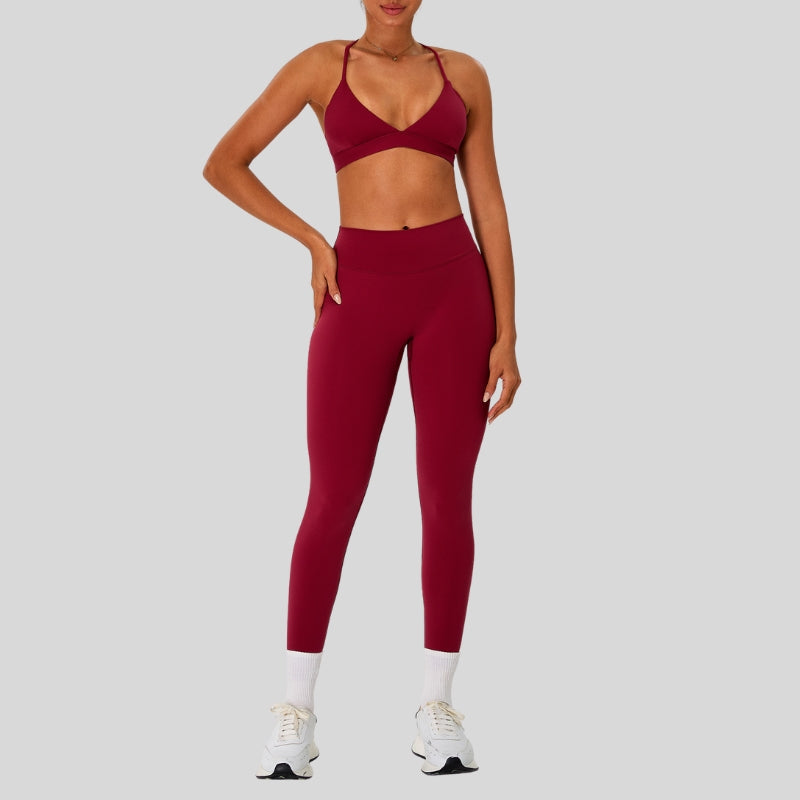Strap sports bra+high-waisted leggings 2-piece set