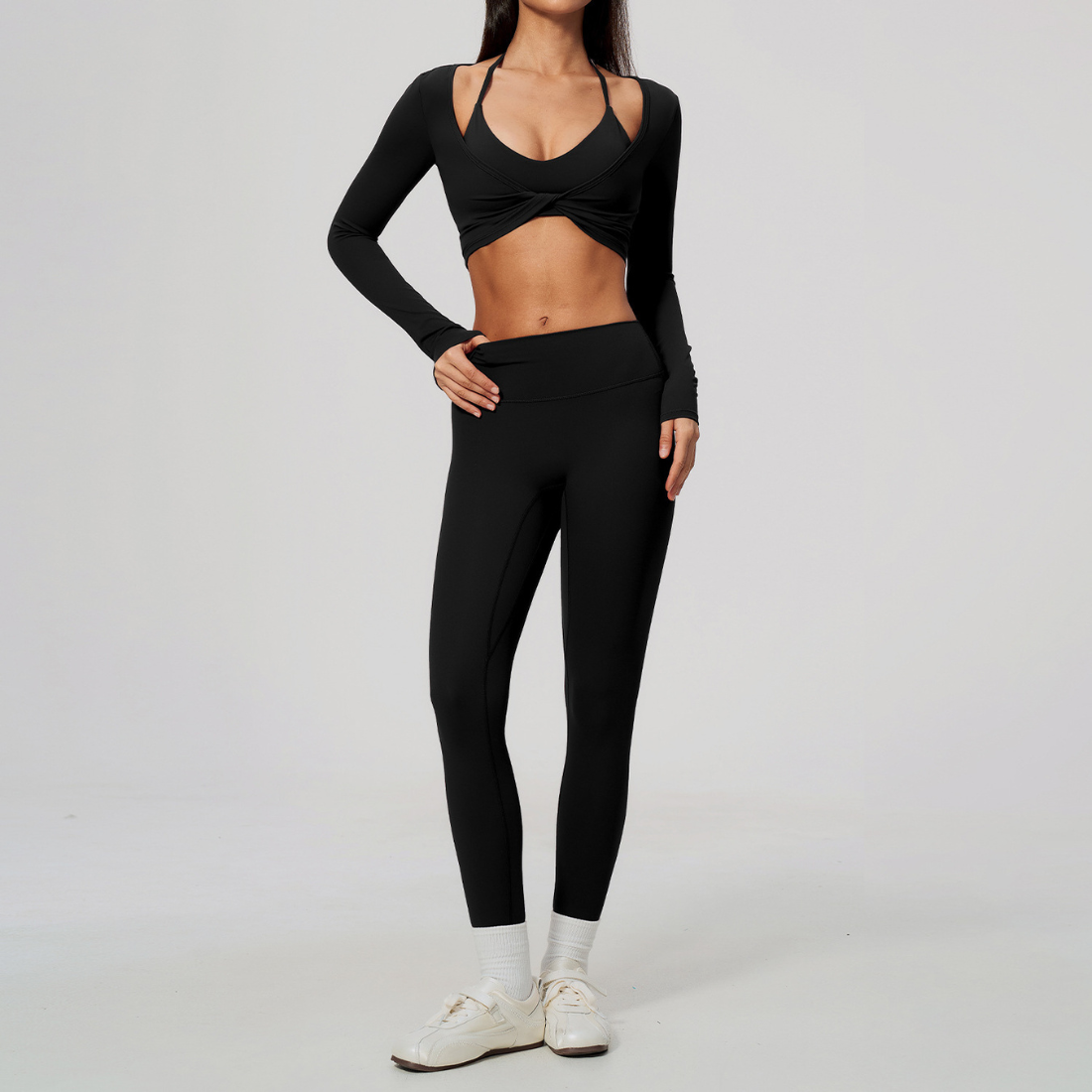 Wholesale Women's Activewear Brushed Bra, Long Pants & Long-Sleeve Top 3-piece Set