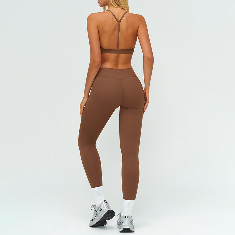Removable bra pads + high-waisted pleated leggings 2-piece set