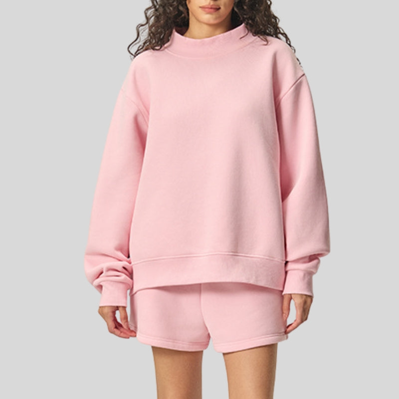 Semi-High Neck Top + Drawstring Shorts 2-piece set