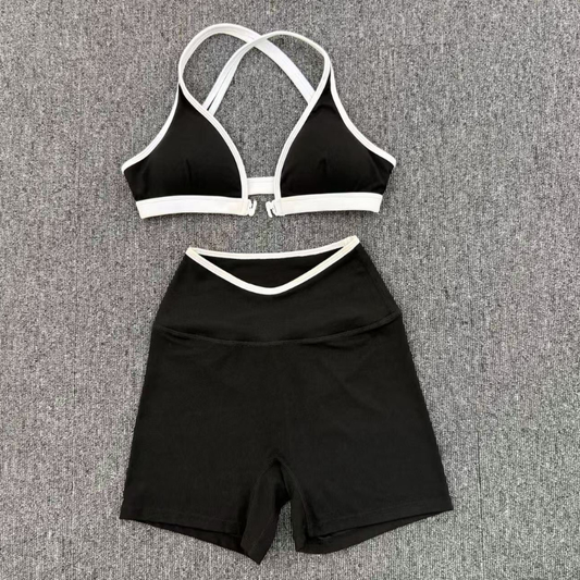 Wholesale Colorblock Detachable Hem Yoga Set Sports Bra & Short – Quick-Dry Activewear