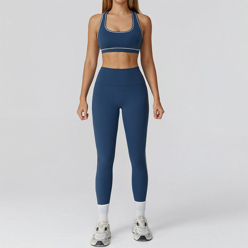 Racerback Sports Bra + high waist leggings +outdoor jacket 3-piece set