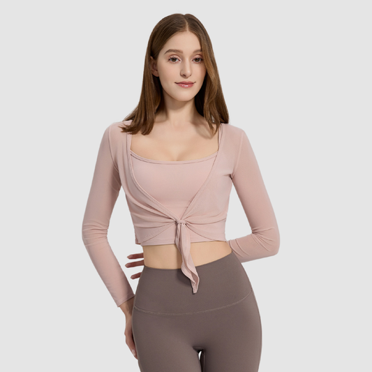Wholesale Women's Tie-Front Yoga Top & Built-In Cup Bra Set