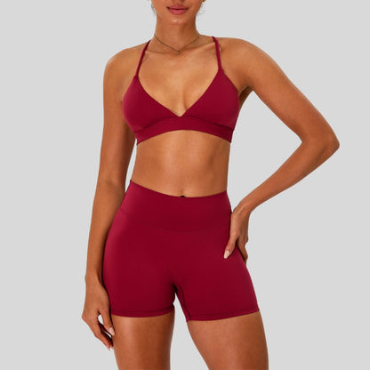 Strap bra + high-waisted shorts 2-piece set