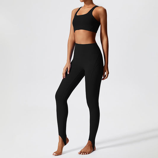 Removable padded sports bra + footed sports leggings 2-piece set