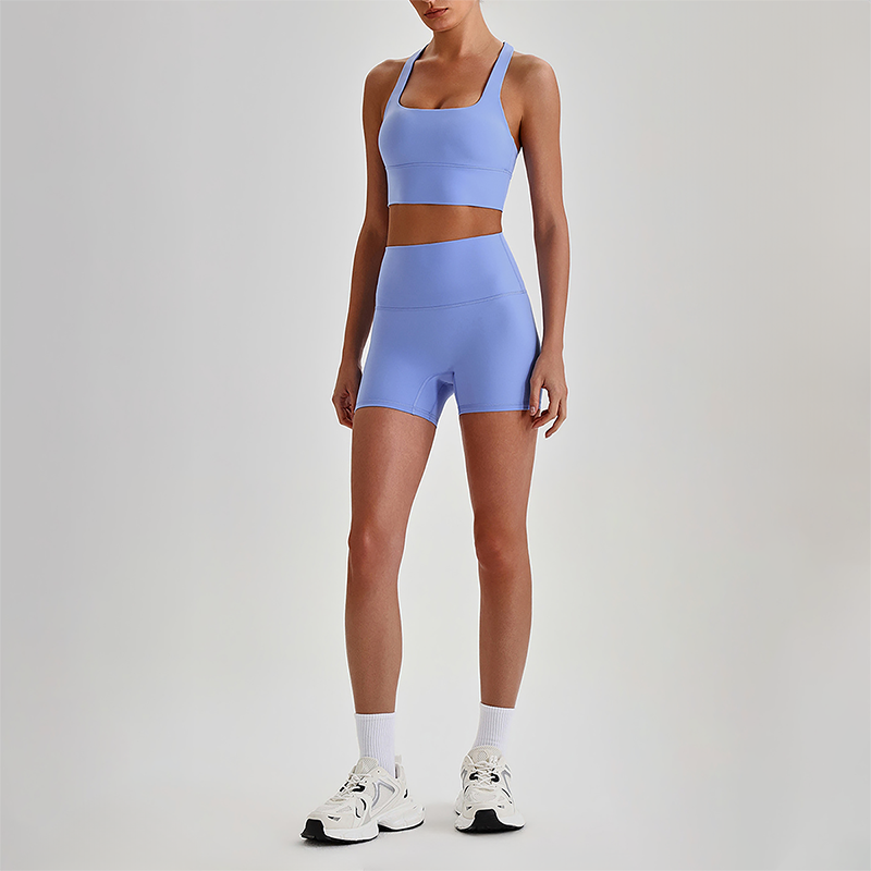 Wholesale Cross-Back Sports Bra & High-Waist Biker Shorts Set – Naked-Feel Quick-Dry Yoga 2-Piece
