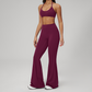 Wholesale Seam-Detail Sports Bra & High-Waist Flare Leggings Set – Brushed Yoga 2-Piece