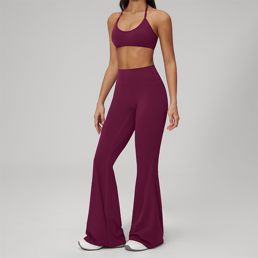 Wholesale Seam-Detail Sports Bra & High-Waist Flare Leggings Set – Brushed Yoga 2-Piece