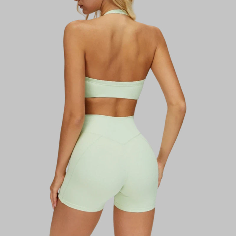 Removable breast sports bra+Sport shorts 2-piece set