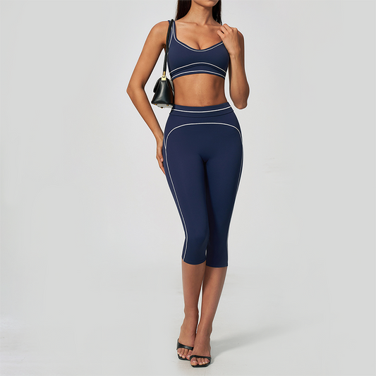 Wholesale Women's Colorblock Brushed Yoga Set: Sports Bra & Biker Shorts
