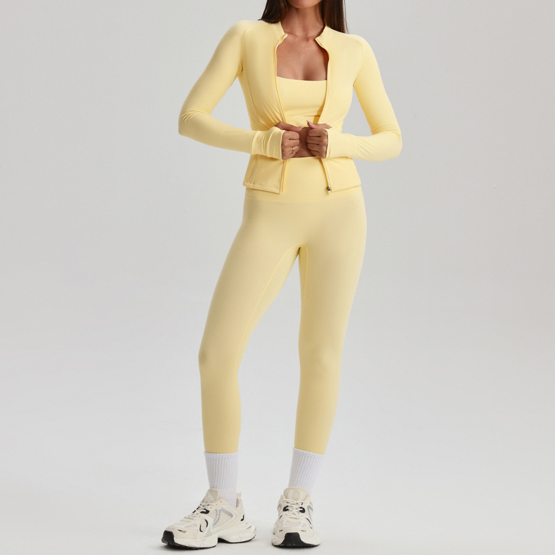 Women's Activewear Zip-up Long-Sleeve Jacket & Straight-Leg Pants Yoga Set