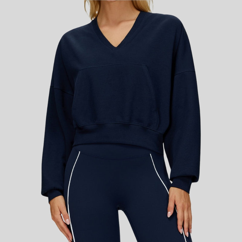 Warm V-neck hooded sweatshirt