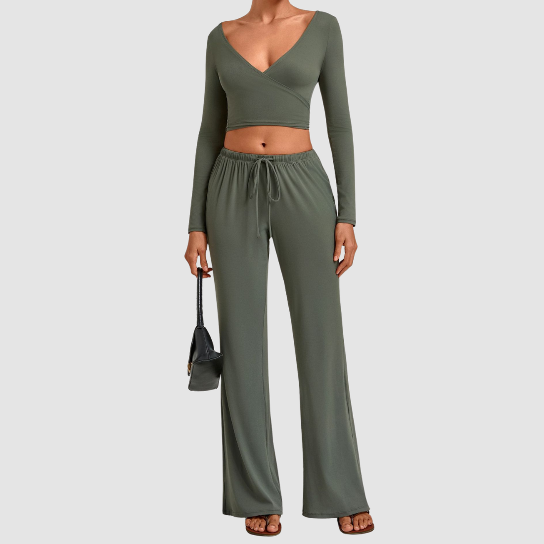 Wholesale Women’s Tie-Front Zip Yoga Cover-Up & Straight-Leg Pants Set