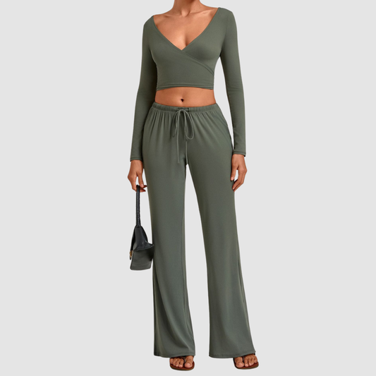 Wholesale Women’s Tie-Front Zip Yoga Cover-Up & Straight-Leg Pants Set