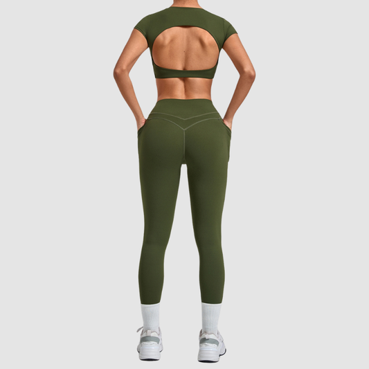 Wholesale Women's Naked-Feel Short Sleeve Crop Top + High-Waist Leggings Set – Moisture-Wicking Yoga Fitness Activewear