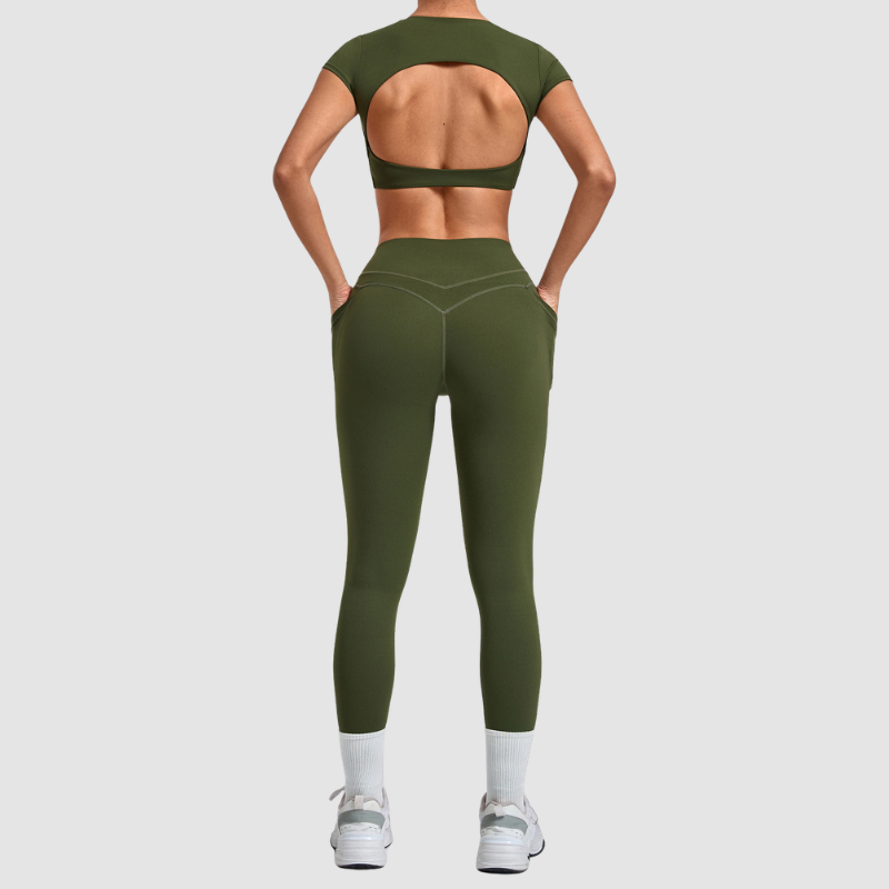 Wholesale Women's Naked-Feel Short Sleeve Crop Top + High-Waist Leggings Set – Moisture-Wicking Yoga Fitness Activewear