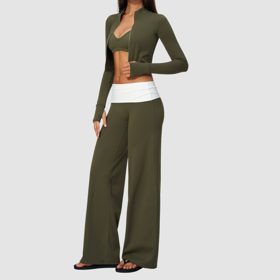 Wholesale Women’s 3-Piece Zip Jacket, Sports Bra & Wide-Leg Yoga Pants Set