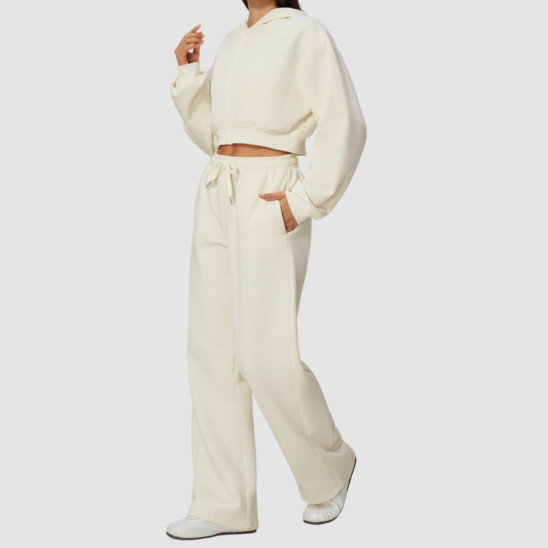 Wholesale Women's Warm Fleece-Lined Zip Up Hoodie & Sweatpants Set
