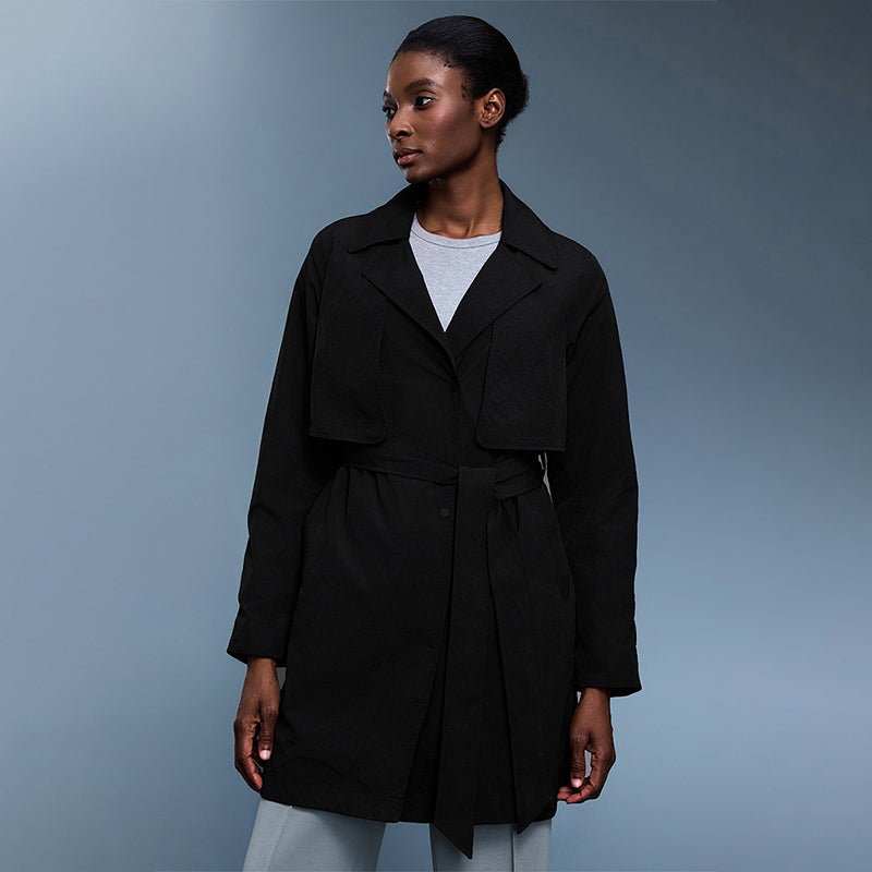 Belted mid-length trench coat for women