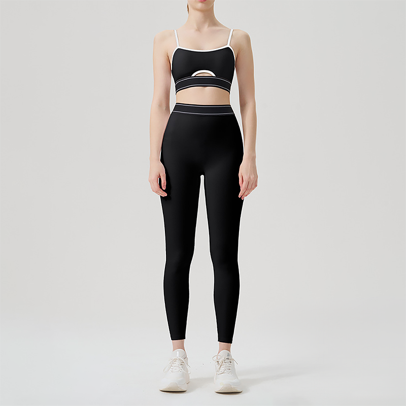 Wholesale color blocked backless vest+high waisted Legging 2-piece Set