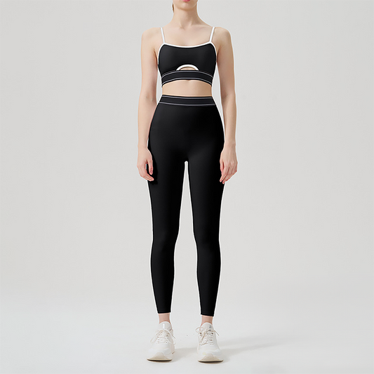 Wholesale color blocked backless vest+high waisted Legging 2-piece Set