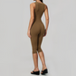 Wholesale Women's Bare-Feel Square Neck Yoga Jumpsuit with Chest Pad & Capri Shorts