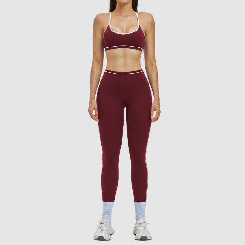 Women's Contrasting Color Backless Bra+Highlighted Legging 2-piece Set