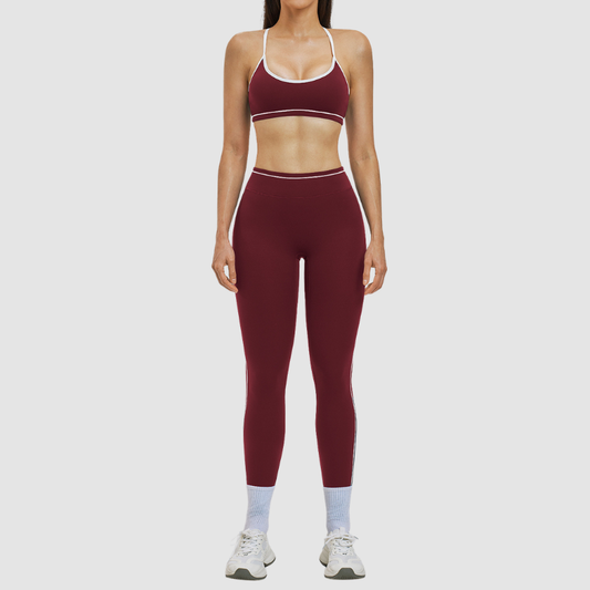 Women's Contrasting Color Backless Bra+Highlighted Legging 2-piece Set