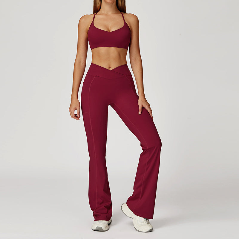 Thin Straps Bra + Flared Leg Pants 2-Piece Set