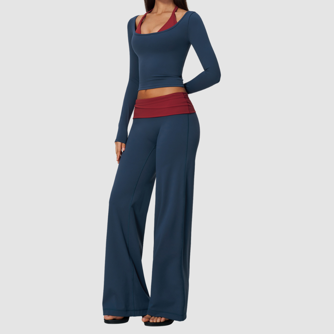 Wholesale Women’s Long-Sleeve Top & Wide-Leg Yoga Pants Set