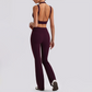 Wholesale Women's Open-Back Long Sleeve Crop Top & High Waist Leggings Set with Chest Pad