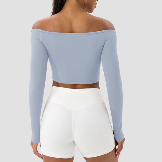 Women's Off-Shoulder Long Sleeve Yoga Top Quick-Dry Top