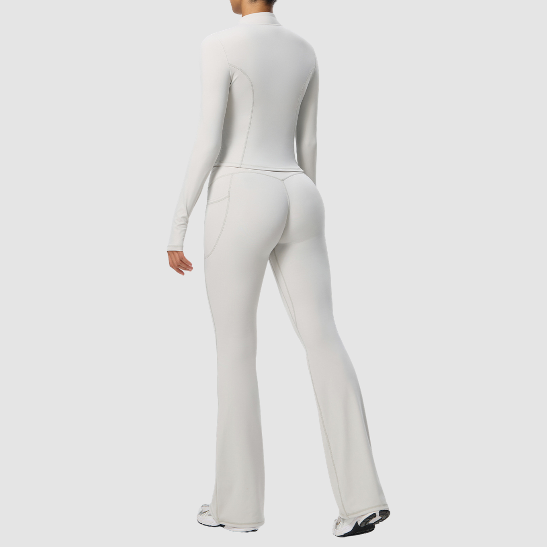 Wholesale Women's Activewear Zip Pocket Jacket & Flare Pants Yoga Set