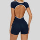 Contrasting backless yoga bodysuit.