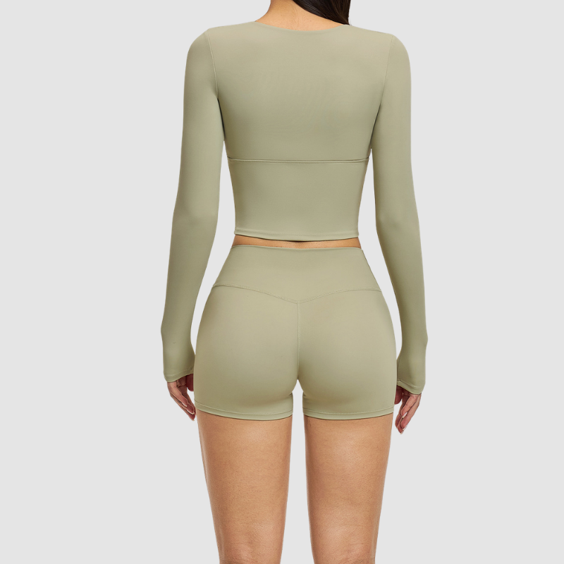 Wholesale long sleeved top+high-heeled tight shorts | Wonderxfans bulk activewear