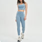 Women's contrasting color backless tank top + high-waisted leggings 2-piece set