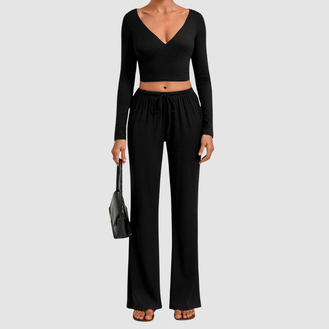 Wholesale Women’s Tie-Front Zip Yoga Cover-Up & Straight-Leg Pants Set