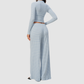 Wholesale Women's Stripe Yoga Bra & Wide-Leg Pants & Jacket 3-Piece Set