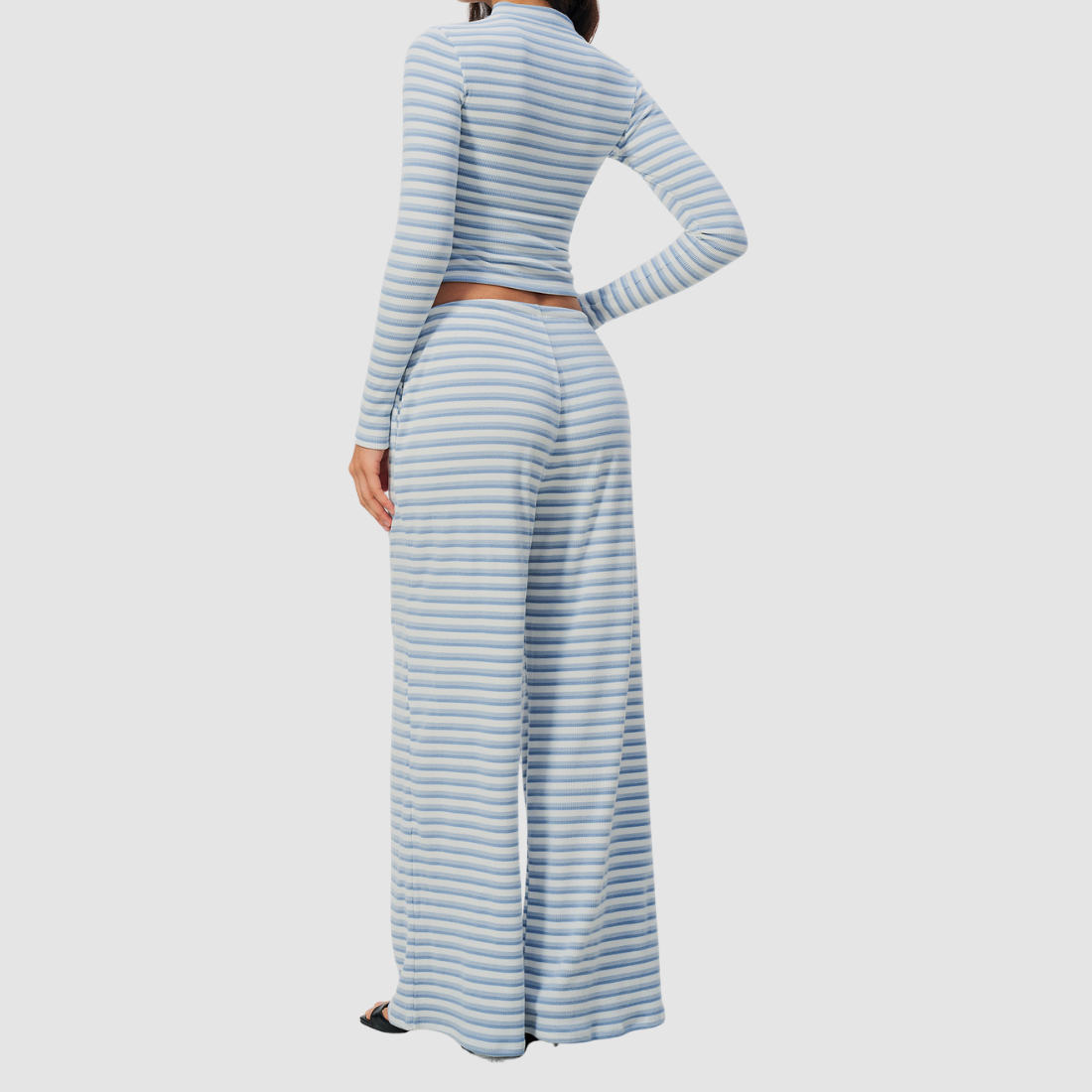 Wholesale Women's Stripe Yoga Bra & Wide-Leg Pants & Jacket 3-Piece Set