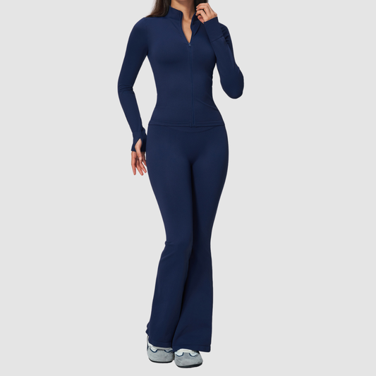 Wholesale Women's Zip-Front Jacket & Flared Yoga Pants Set