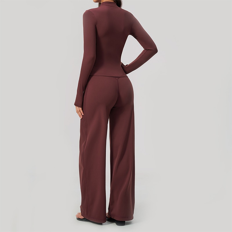 Wholesale Women's 3-Piece Yoga Set – Zip Jacket, Sports Bra & Wide-Leg Pants