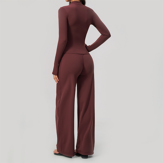 Wholesale Women's 3-Piece Yoga Set – Zip Jacket, Sports Bra & Wide-Leg Pants
