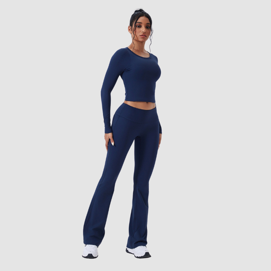 Wholesale back-cut yoga top + flared | Wonderxfans bulk activewear