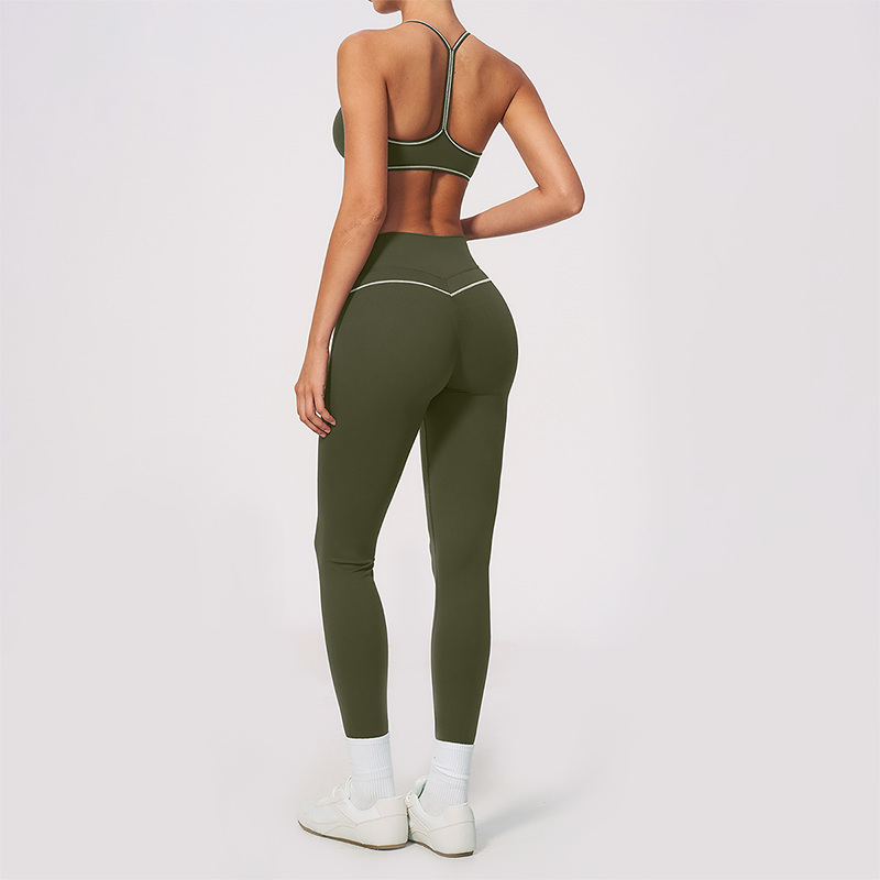 Wholesale Women's Brushed Yoga Set: V-Neck Bra & Leggings – Colorblock Tummy Control