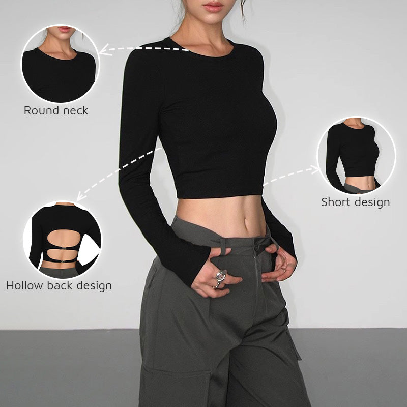 Wholesale women's sports long sleeve tops with hollow back