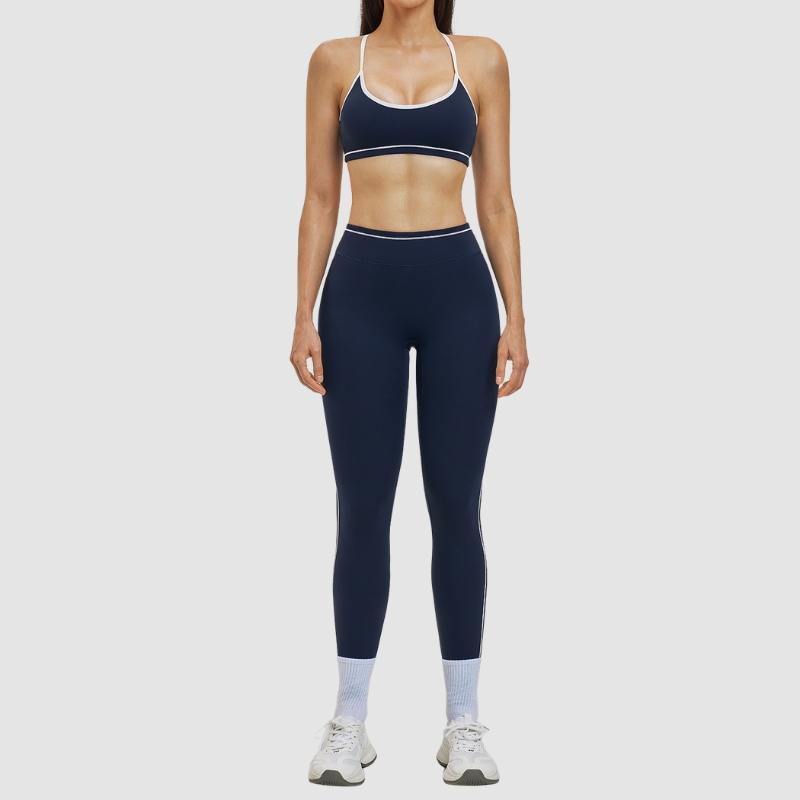 Women's Contrasting Color Backless Bra+Highlighted Legging 2-piece Set